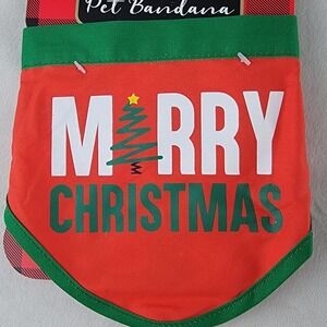 Woof Merry Christmas Pet Dog Cat Bandana Holiday Plaid Small Medium Red Green